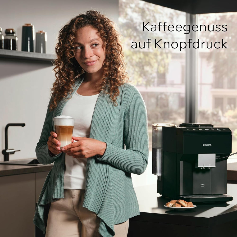 Espressor automat Siemens EQ500 classic, ecran TFT color, 5 tipuri de cafea și lapte, funcție dublă de preparare a ceștilor, curățare ușoară, unitate de preparare detașabilă, cu furtun de lapte, negru, TP511E19