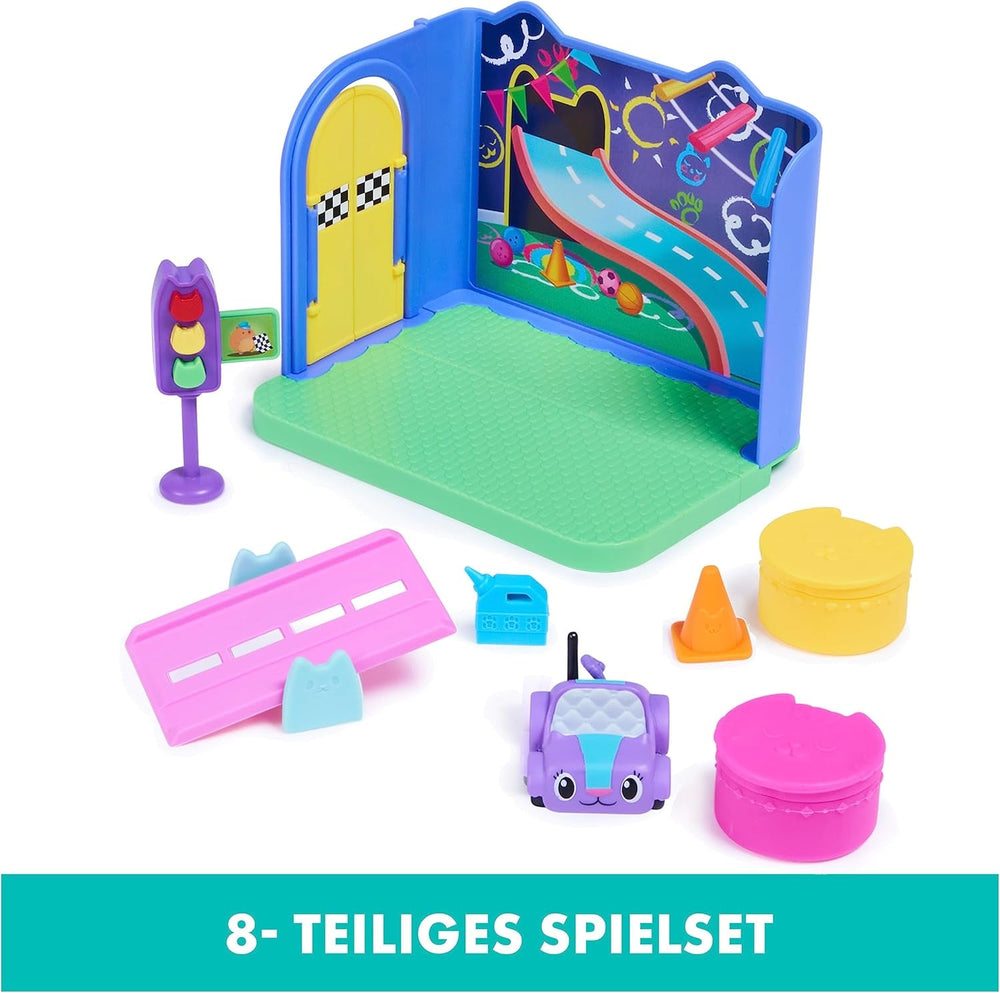 Gabby's Dollhouse Deluxe-Zimmer, Purr-Ific-Spielzimmer, Spielzimmer mit Carlita-Spielzeugauto, 2 Möbelstücken und 2 Überraschungsboxen mit Zubehör, geeignet für Kinder ab 3 Jahren. Naty Shop-Puppenhäuser