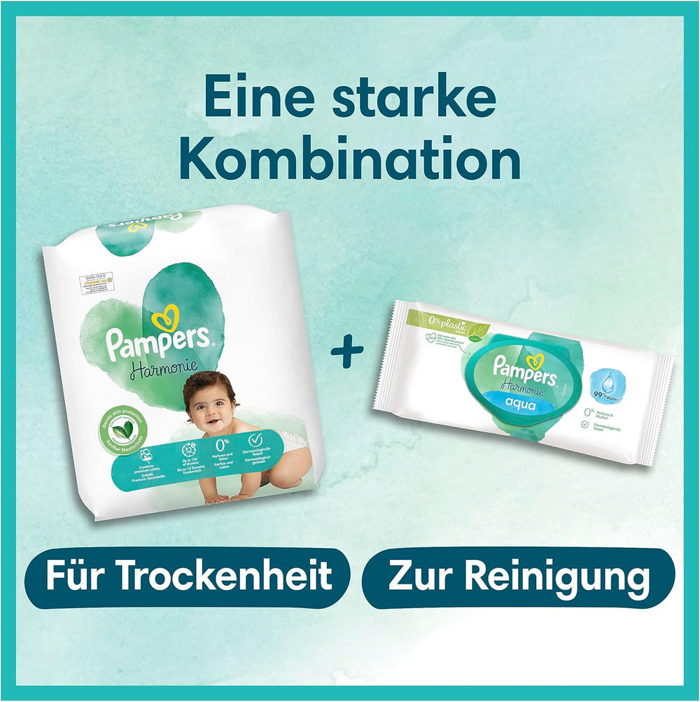 Pampers Babywindeln, Größe 2 (4–8 kg), Harmony, Half Moon Box, sanfter Hautschutz und pflanzliche Inhaltsstoffe, 240 Stück