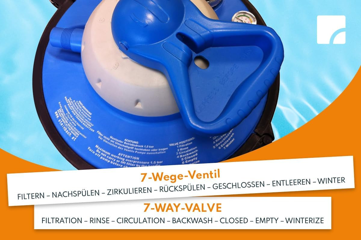 Steinbach Comfort 75 Filtersystem – 040100 – Selbstansaugende Pumpe für Pools bis 40.000 l – Mit Vorfilter, Manometer, Timer und LED-Anzeige – Inklusive speziellem INTEX 2"-Adapter