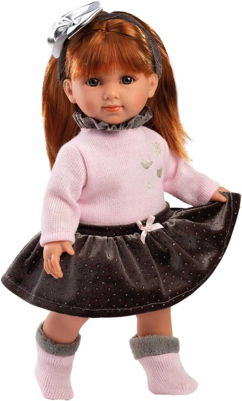 Llorens 1053551 Puppe Nicole, mit roten Haaren und blauen Augen, Modepuppe mit weichem Körper, inkl. trendiges Outfit und Hairreif, 35 cm