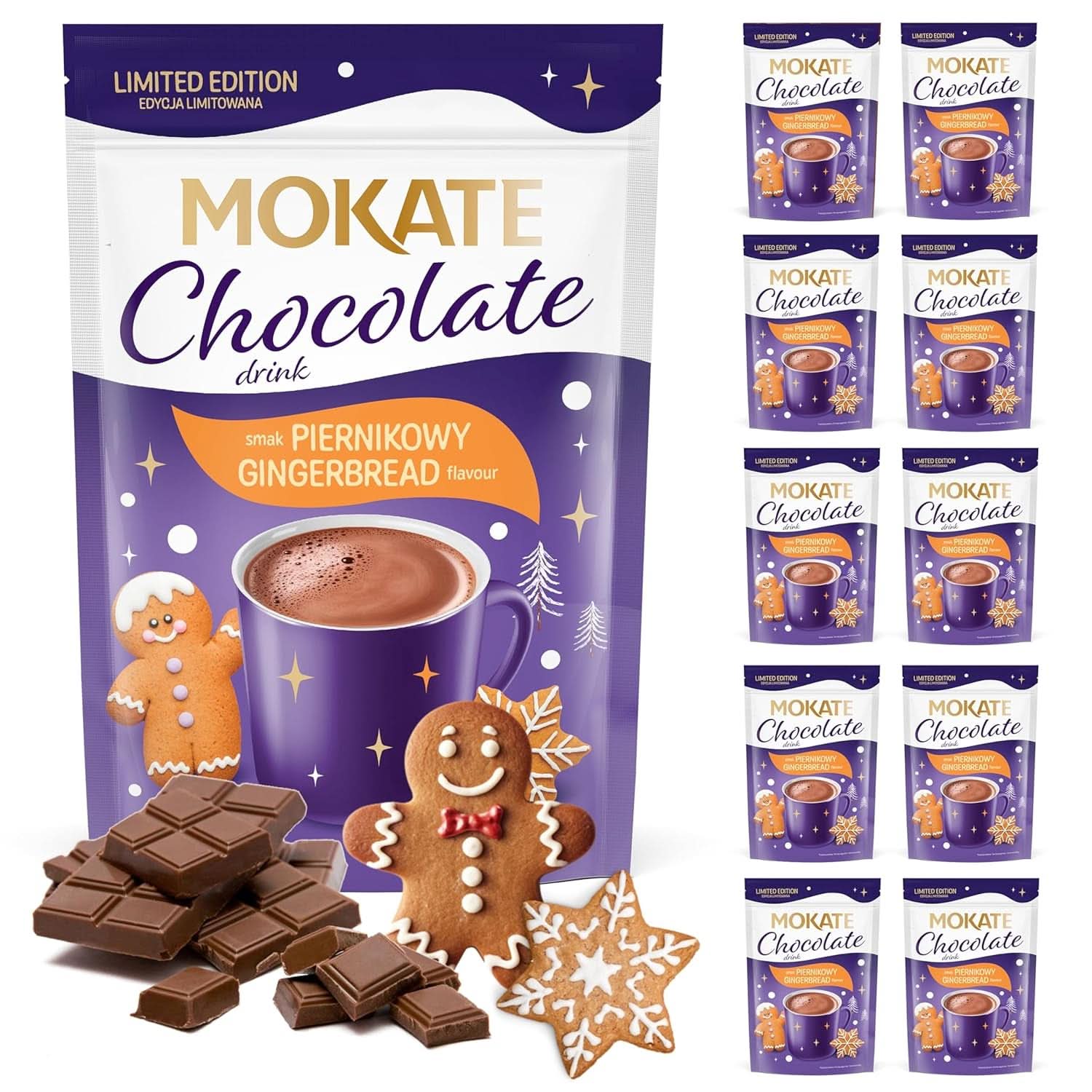 MOKATE® Dunkle heiße Schokolade – 1 Packung 180 Gramm – 10 Beutel Kakao und heiße Schokolade Naty Shop Zimt – 10 Beutel