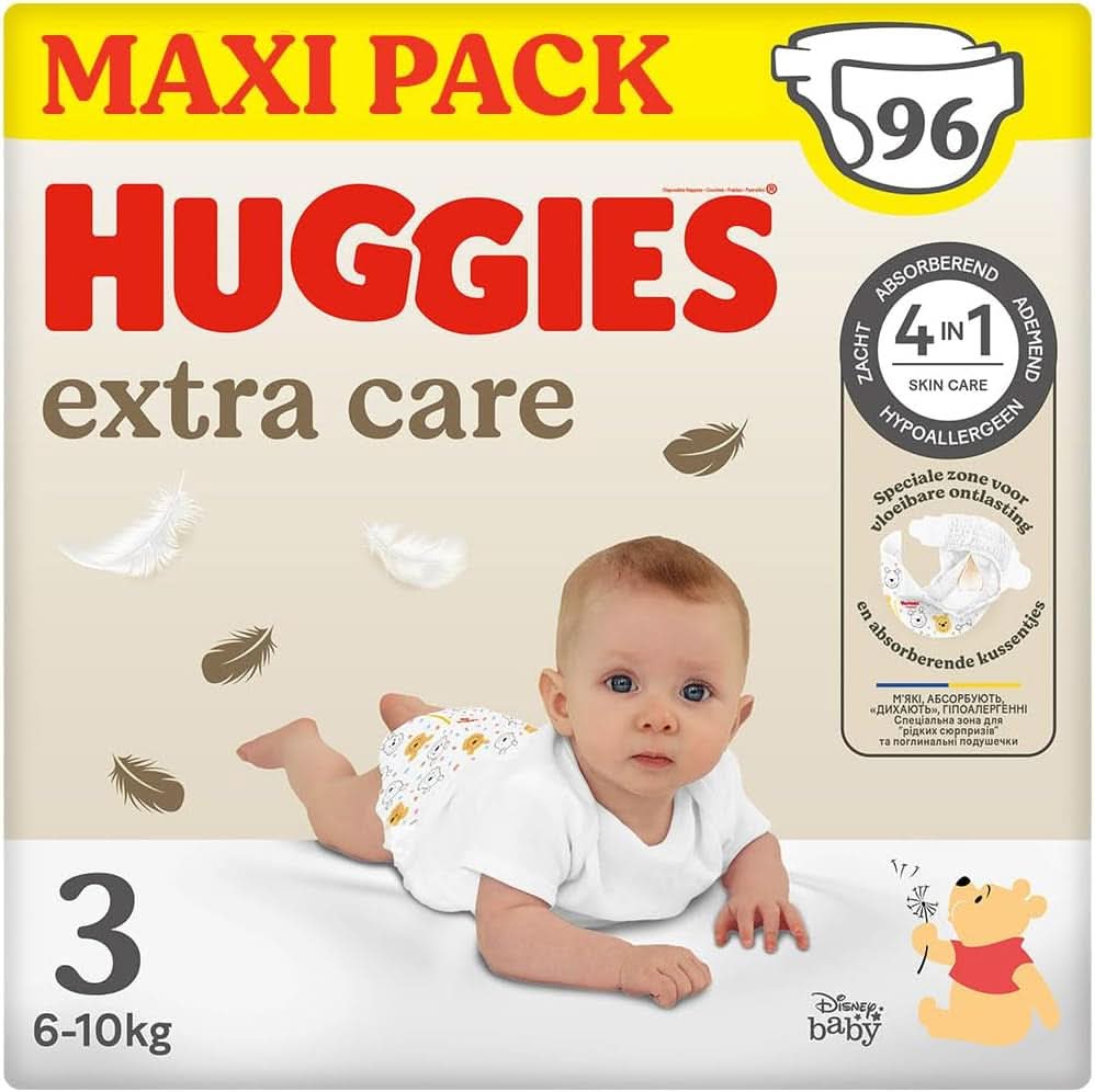 Huggies Extra Care Windeln, Größe 3 (4-9 kg), 96 Stück, Mutter und Kind Naty Shop
