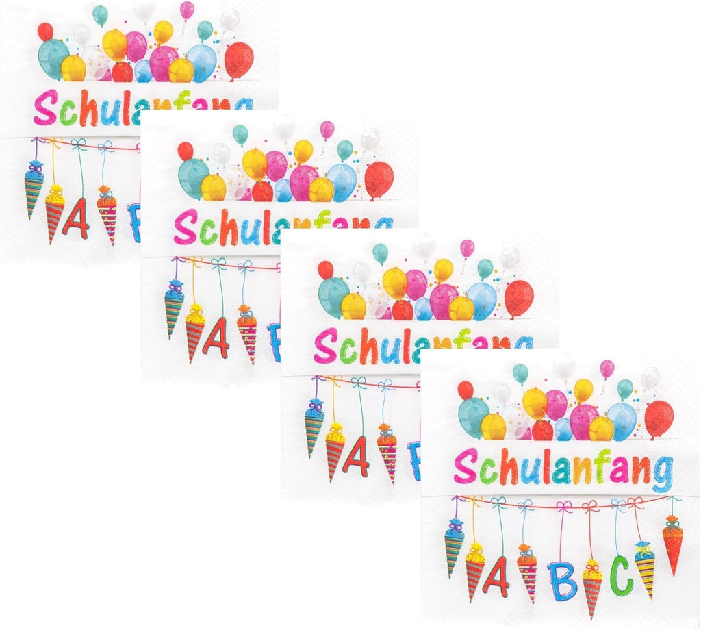 Idena 50066-4 - Șervețele Back-to-school într-un set, 4 X 20 bucăți, 3 straturi, 33 X 33 cm, decor back-to-school