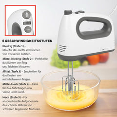 Clatronic Mixer | Kraftvoller 400 Watt-Motor | Handmixer | Turbostufe & 5 Geschwindigkeitsstufen | Handmixer | Spülmaschinengeeignete Edelstahlquirle und -Knethaken | HM 3775 Küche Naty Shop