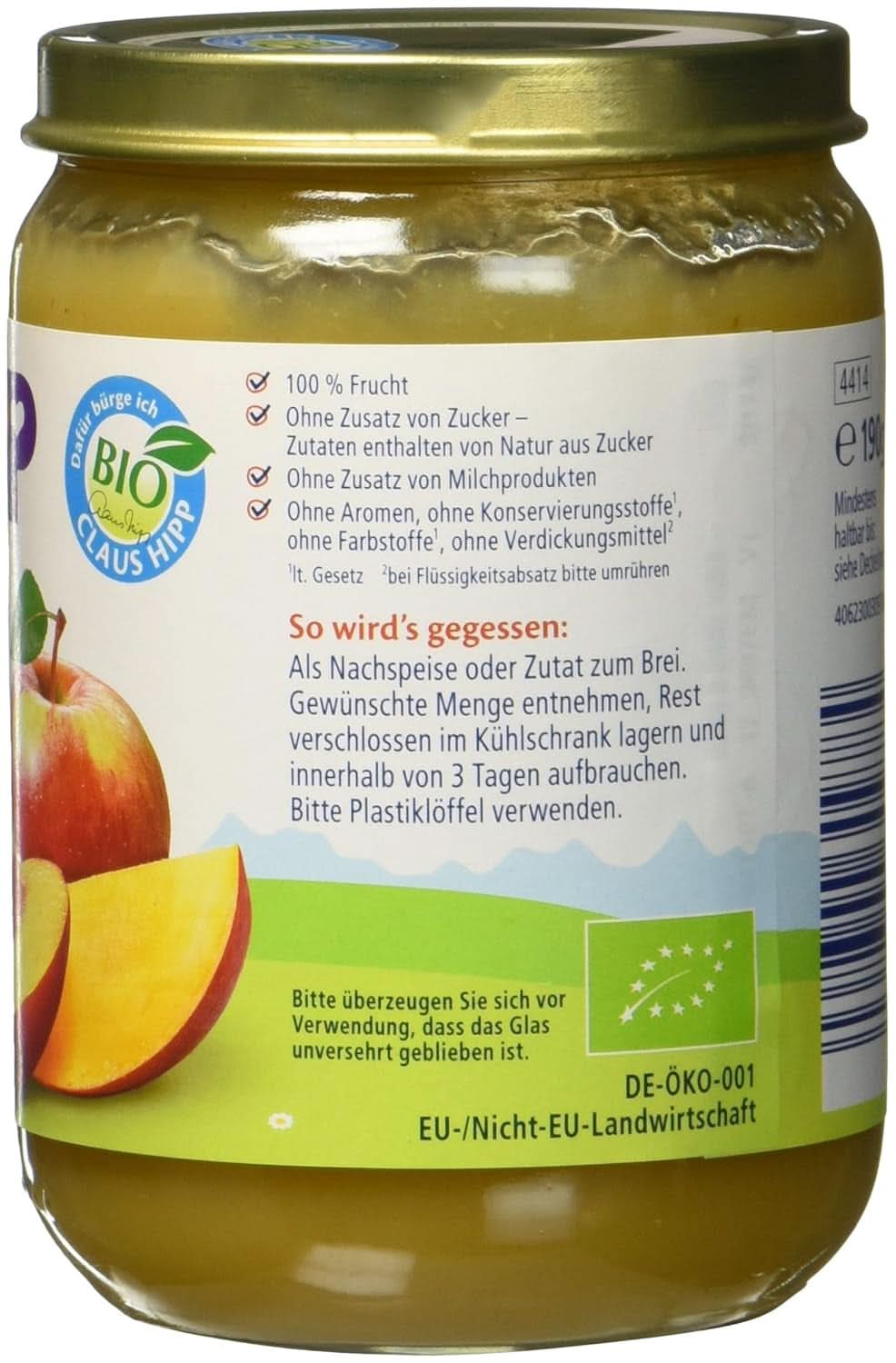 Hipp für kleine Feinschmecker, Nektarinen in Äpfeln und Mangos, ohne Zuckerzusatz, 6 x 190 Gramm Mutter und Kind Naty Shop