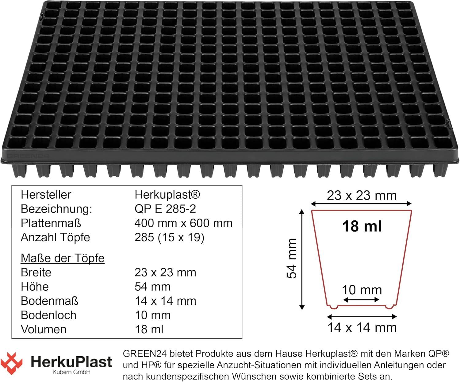 Sistem de propagare GW-285 format din tavă profesională pentru apă GW657, covoraș capilar asortat (absorbție de apă 3L pe mp) și tavă pentru ghivece cu 285 de ghivece (23x23mm, 54mm înălțime) în dimensiune Euro (600 x 400mm)