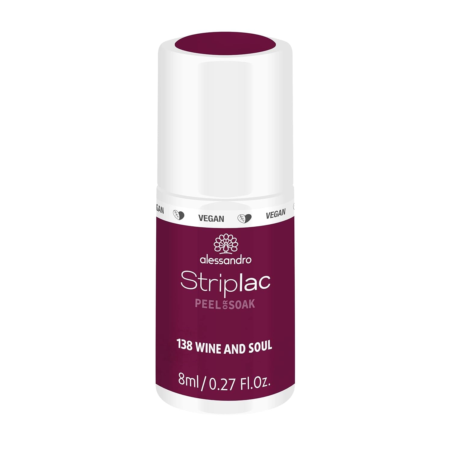 UV-Nagellack alessandro Striplac Elegant Ruby – Zart und langanhaltend – Einfache Entfernung dank Peel-Off-Entfernungstechnologie – Vegan und tierversuchsfrei – 8 ml