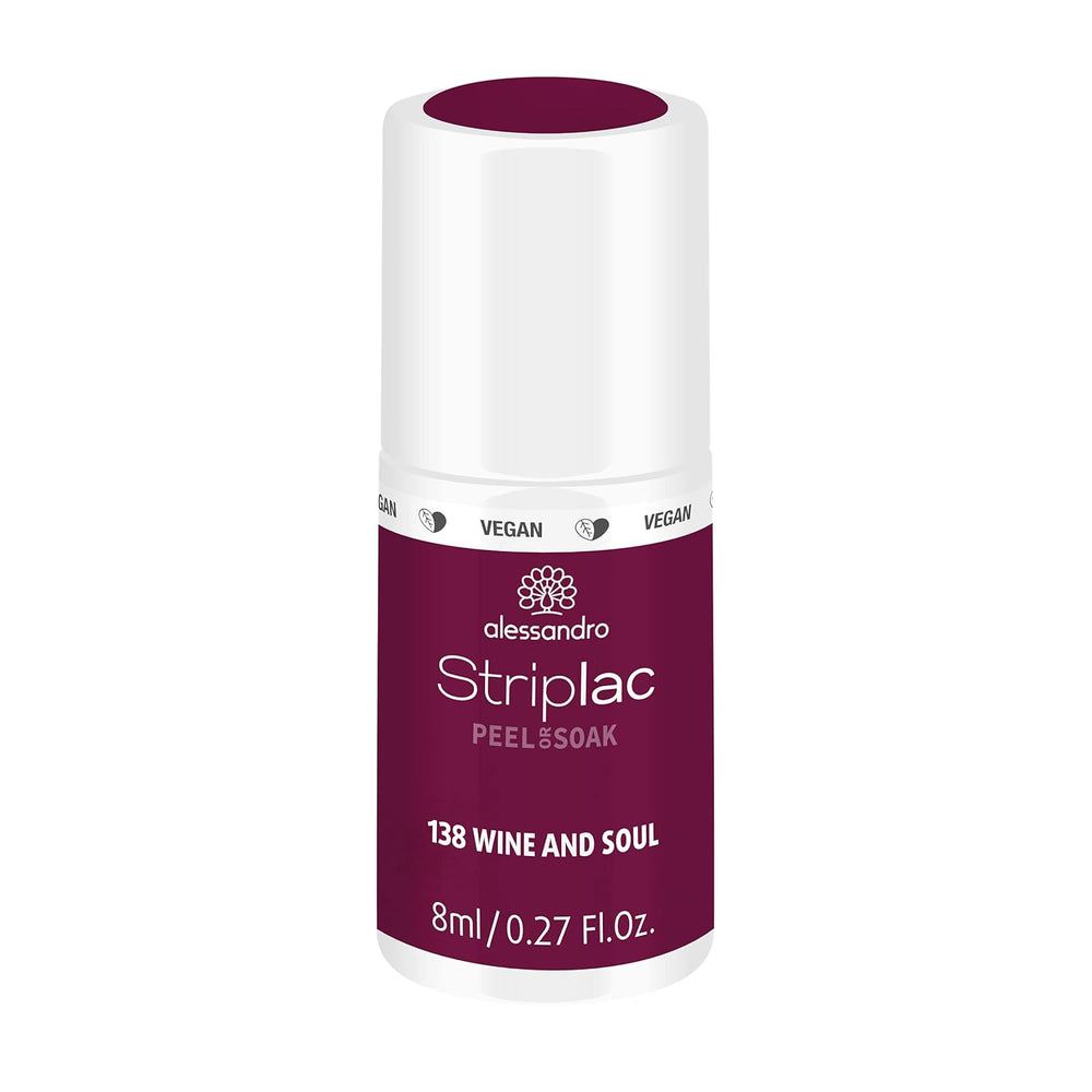 UV-Nagellack alessandro Striplac Elegant Ruby – Zart und langanhaltend – Einfache Entfernung dank Peel-Off-Entfernungstechnologie – Vegan und tierversuchsfrei – 8 ml