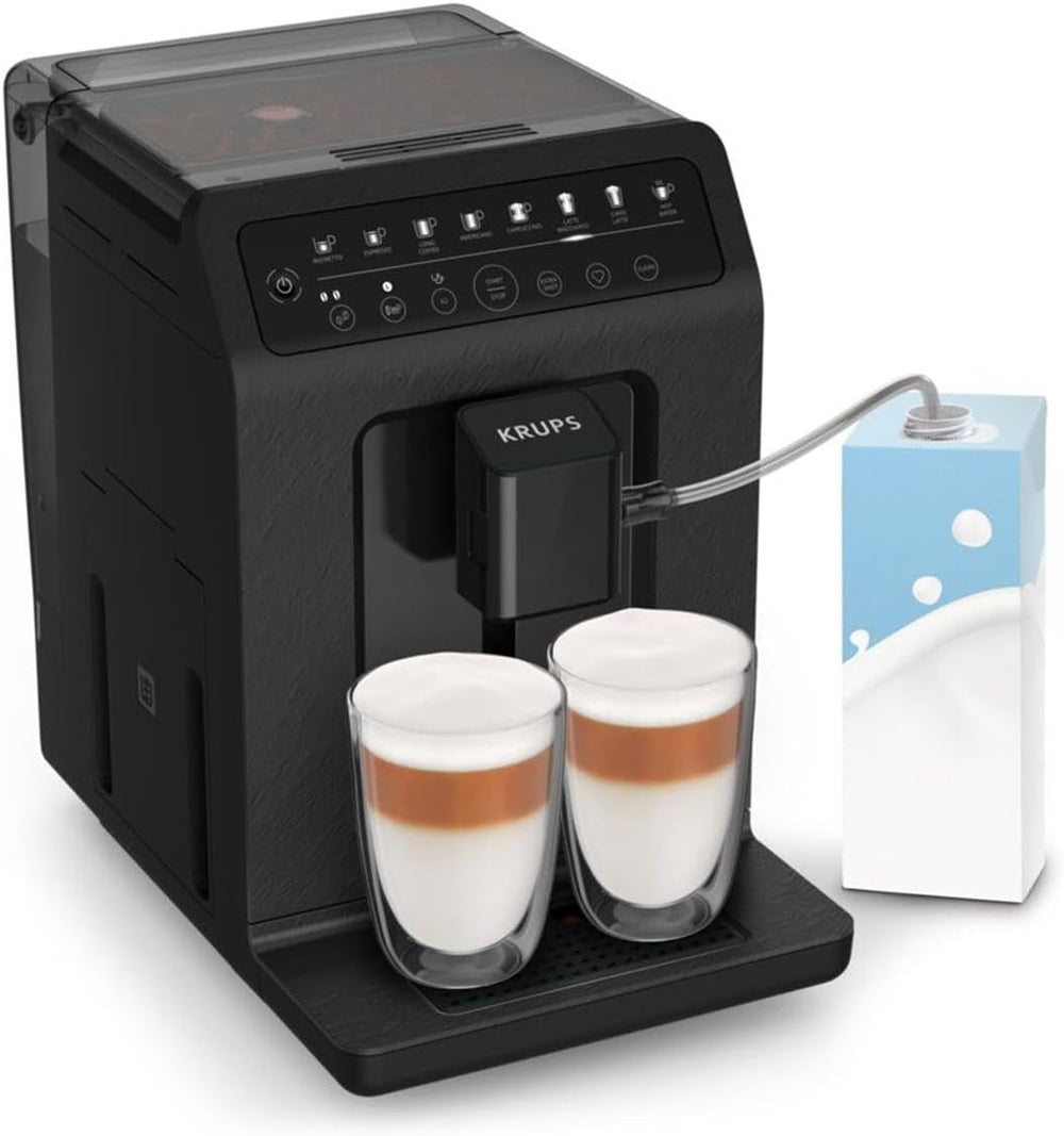 Espressor automat Krups EA897B Evidence ECOdesign, funcție automată espresso și cappuccino, tehnologie Quattro Force, cești cu lapte cu o singură atingere, 8 presetări, sistem lapte, 1450W