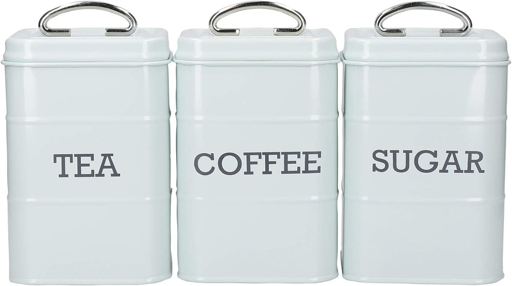 KitchenCraft Living Nostalgia set de 3 borcane de depozitare pentru ceai, zahăr și cafea, în cutie cadou, oțel, Antique Cream , 11 cm x 11 cm x 17 cm, Vintage Blue Cutii depozitare alimente Naty Shop Cremă veche