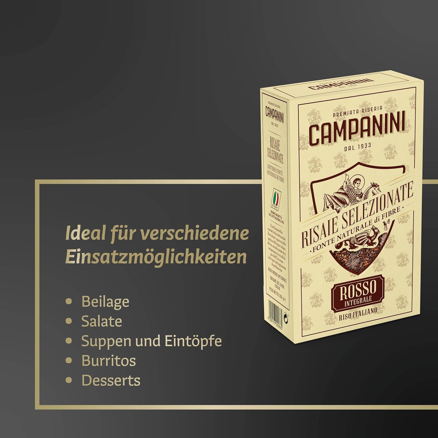 RISO ROSSO INTEGRALE Roter Reis mit Vollkorn RISERA CAMPANINI 500g aus Italien