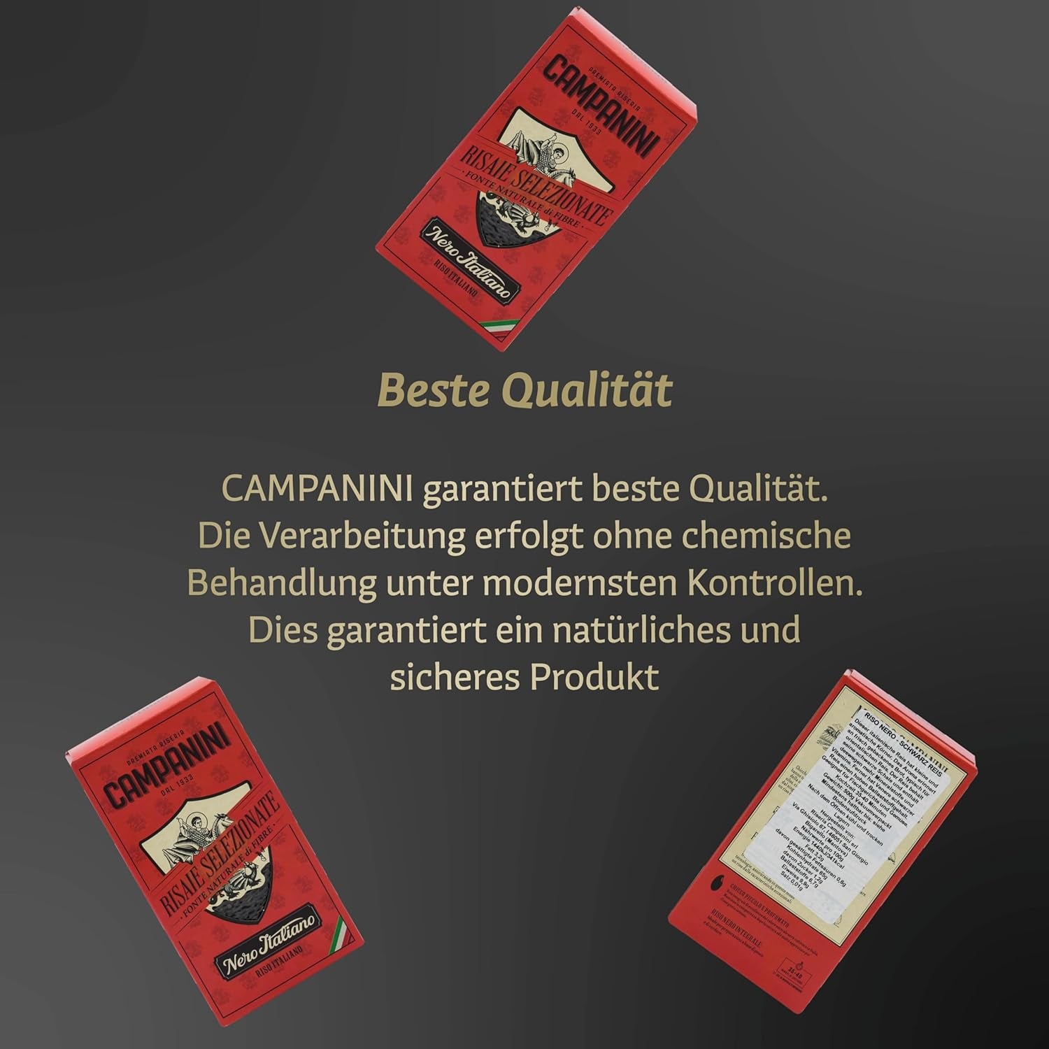 RISO NERO Schwarzer Reis RISERA CAMPANINI 500g aus Italien Orientalischer Reis