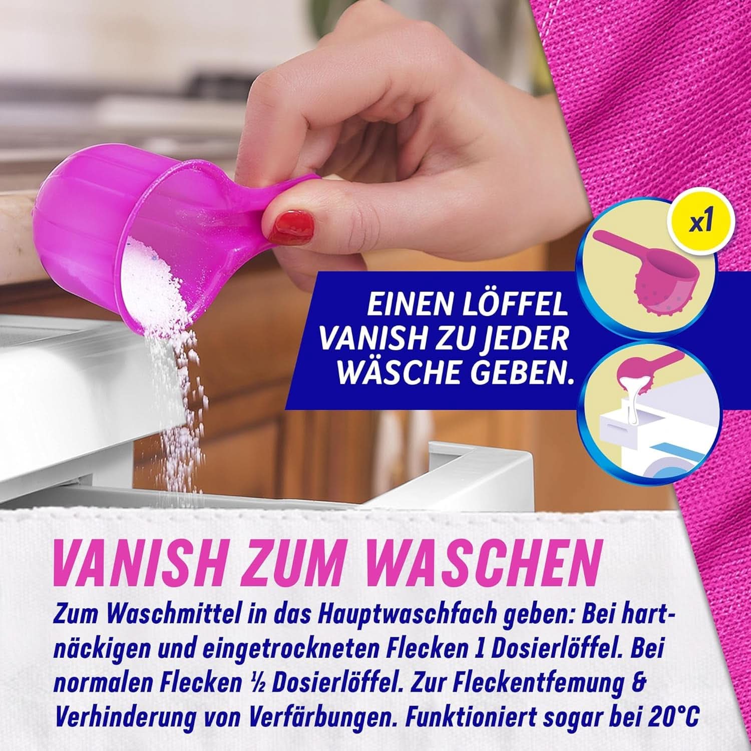 Vanish Oxi Action Powder Pink – 1,125 kg – chlorfreies Fleckenentfernungs- und Wäscheverbesserungspulver – für farbige Wäsche. Waschmittel Naty Shop