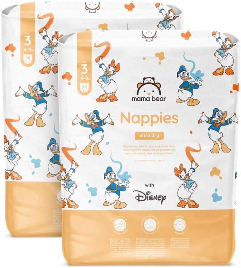 Amazon-Marke: Mama Bear Disney Ultra Dry Windeln, Größe 3 (4–9 kg) – Monatsbox, Weiß, 172 Stück (2 Packungen mit 86 Stück)