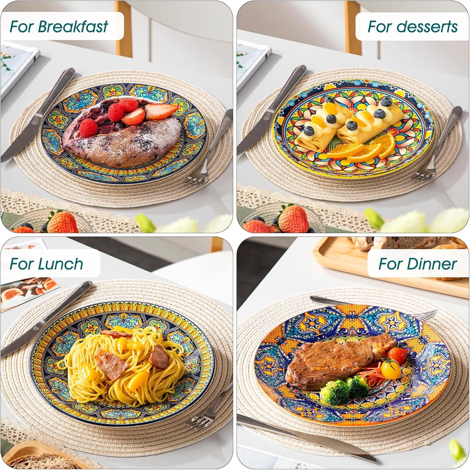 Set de 6 farfurii pentru desert, set de farfurii Vancasso KRVI pentru 6 persoane, Ø 22 cm, potrivit pentru mașina de spălat vase și cuptorul cu microunde, farfurii pentru paste, farfurii pentru micul dejun, farfurii pentru tort