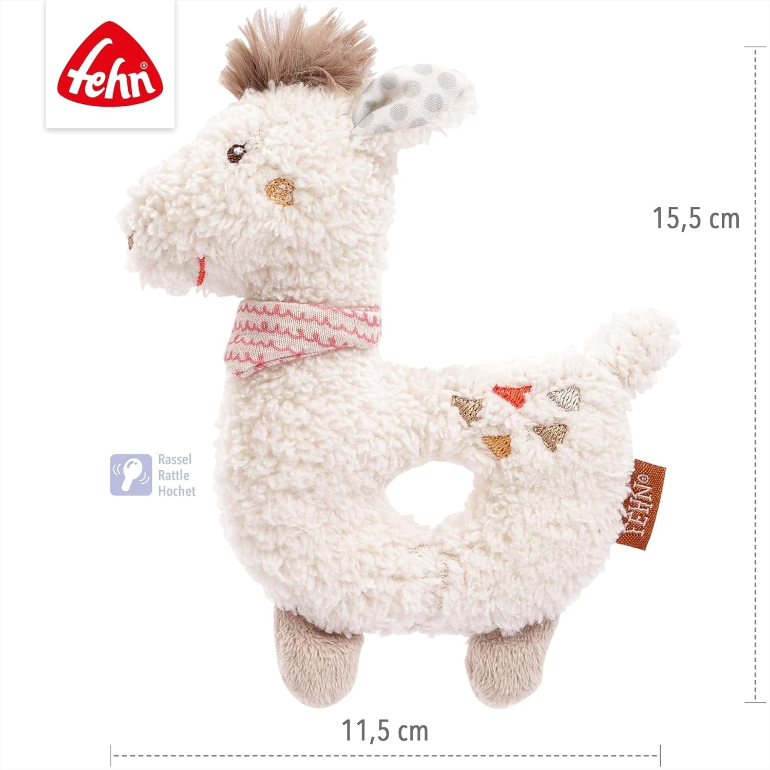 Fehn baby ring grasping toy lama - jucărie de pluș pentru bebeluși cu zornăitor - jucărie pentru abilități motorii pentru învățare jucăușă - jucărie de pluș ca ajutor pentru somn - jucărie pentru bebeluși și copii mici de la 0+ luni Jucarii Bebe Naty Shop