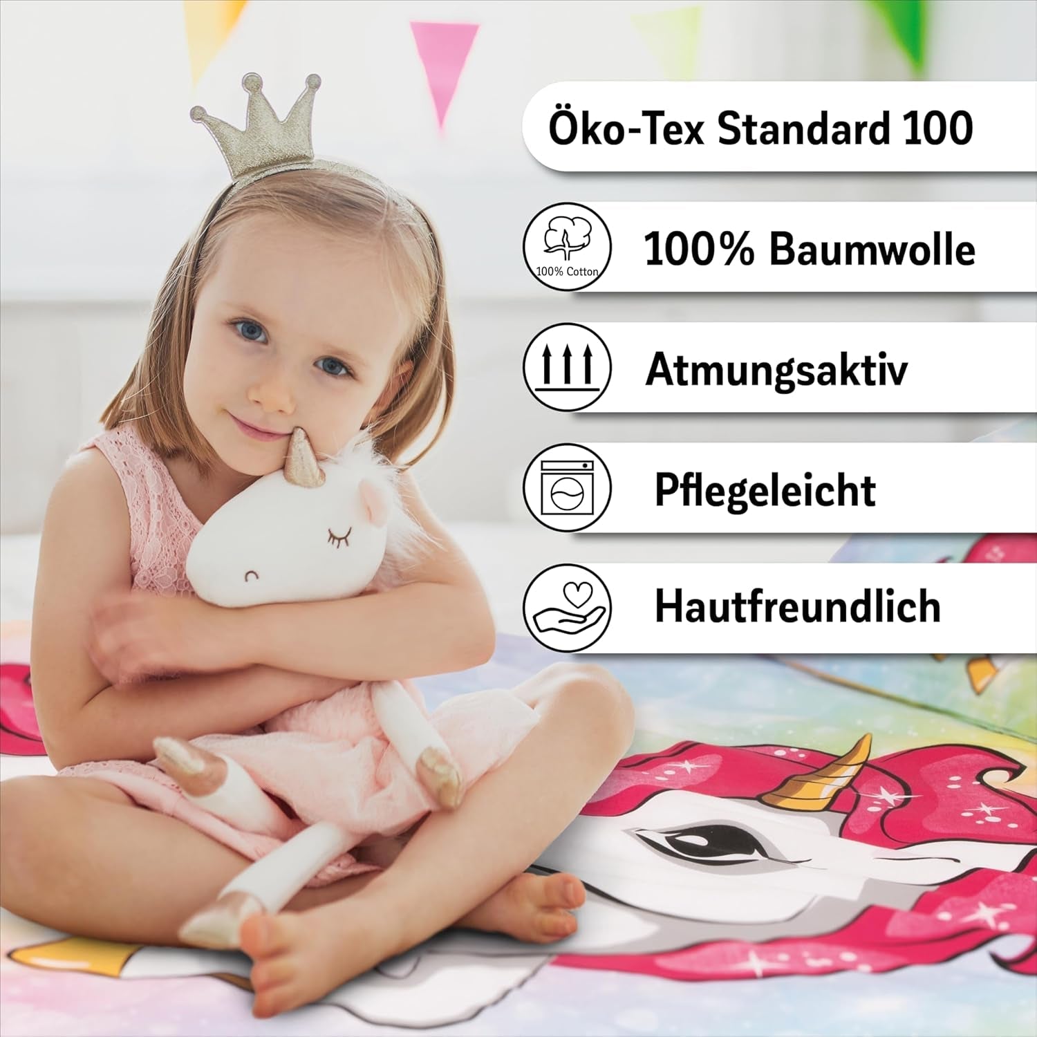 Bettwäsche für Mädchen, Einhorn, 100 x 135 cm und 40 x 60 cm, Baumwolle Bettwäsche - Kinder Naty Shop