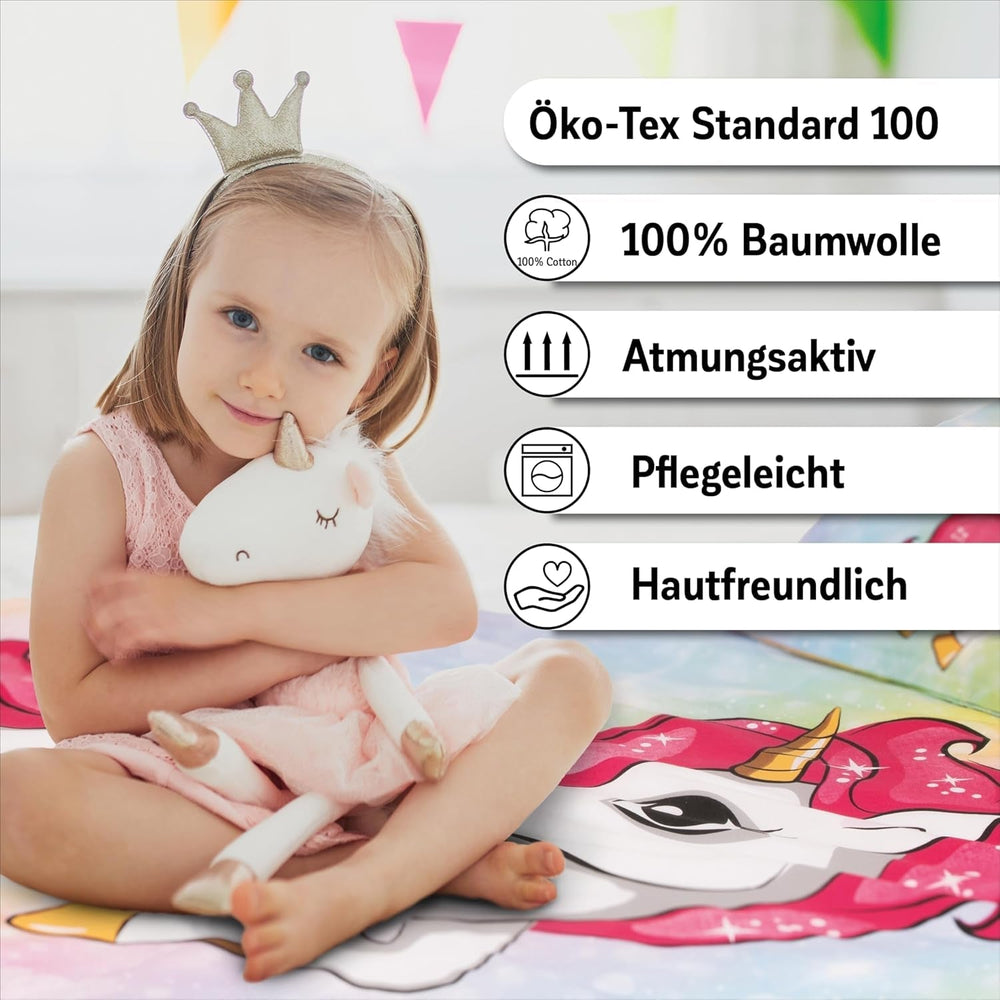 Bettwäsche für Mädchen, Einhorn, 100 x 135 cm und 40 x 60 cm, Baumwolle Bettwäsche - Kinder Naty Shop