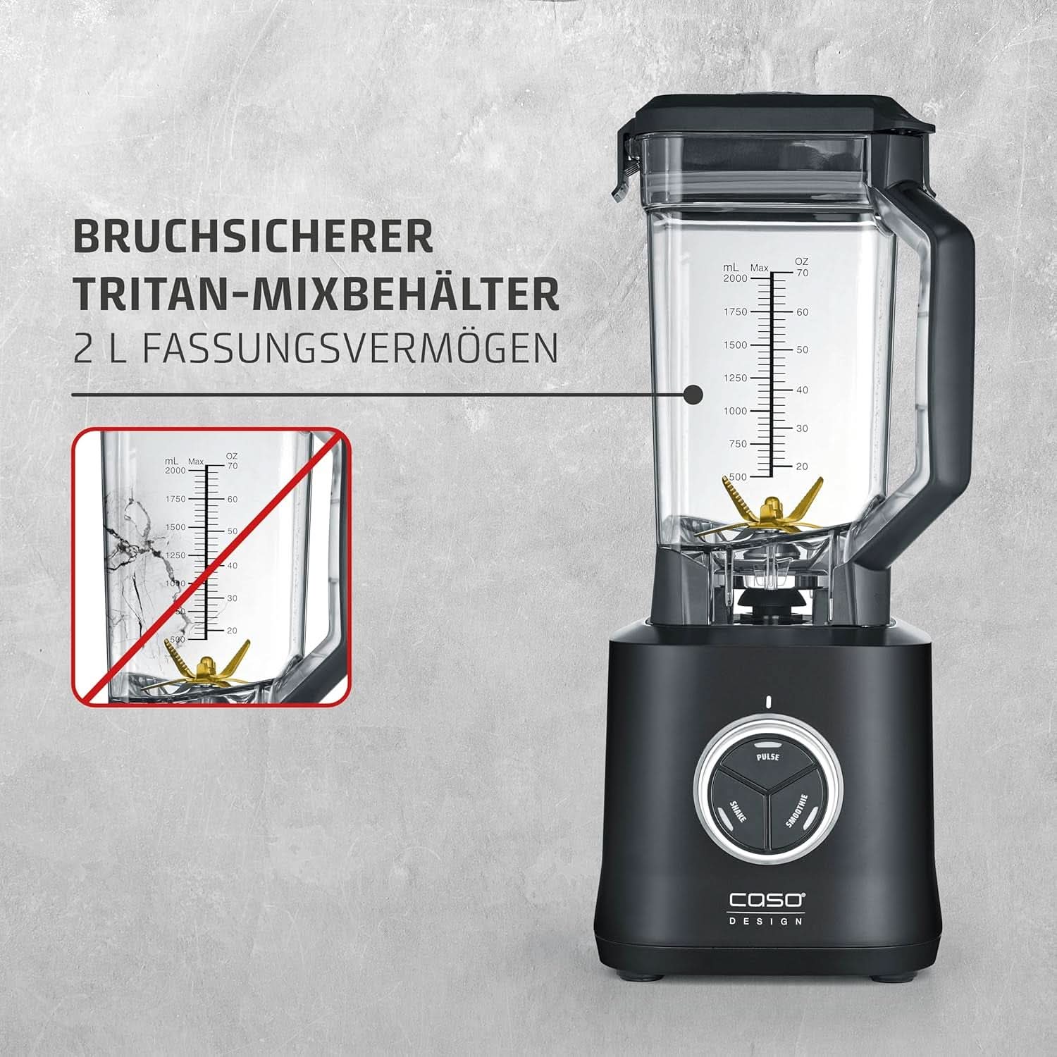 CASO Powerblender B 2000 – Profi Standmixer, 30.000 U/Min, 2000 Watt, Bruchsicherer Tritan-Mixbehälter (2 L), Bpa-Frei, Pulse-, Shake-, Smoothie-Funktion, 8-Fach Messer-System Mit Titanbeschichtung Kitchen Naty Shop