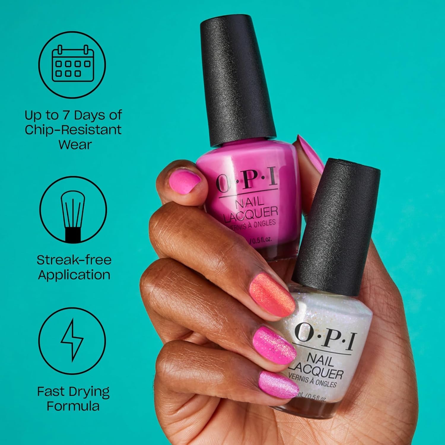 OPI Nail Lacquer Pink Shades – Schnell trocknender, splitterfester und langlebiger Nagellack – hält bis zu 7 Tage – mit extra breitem ProWide-Pinsel
