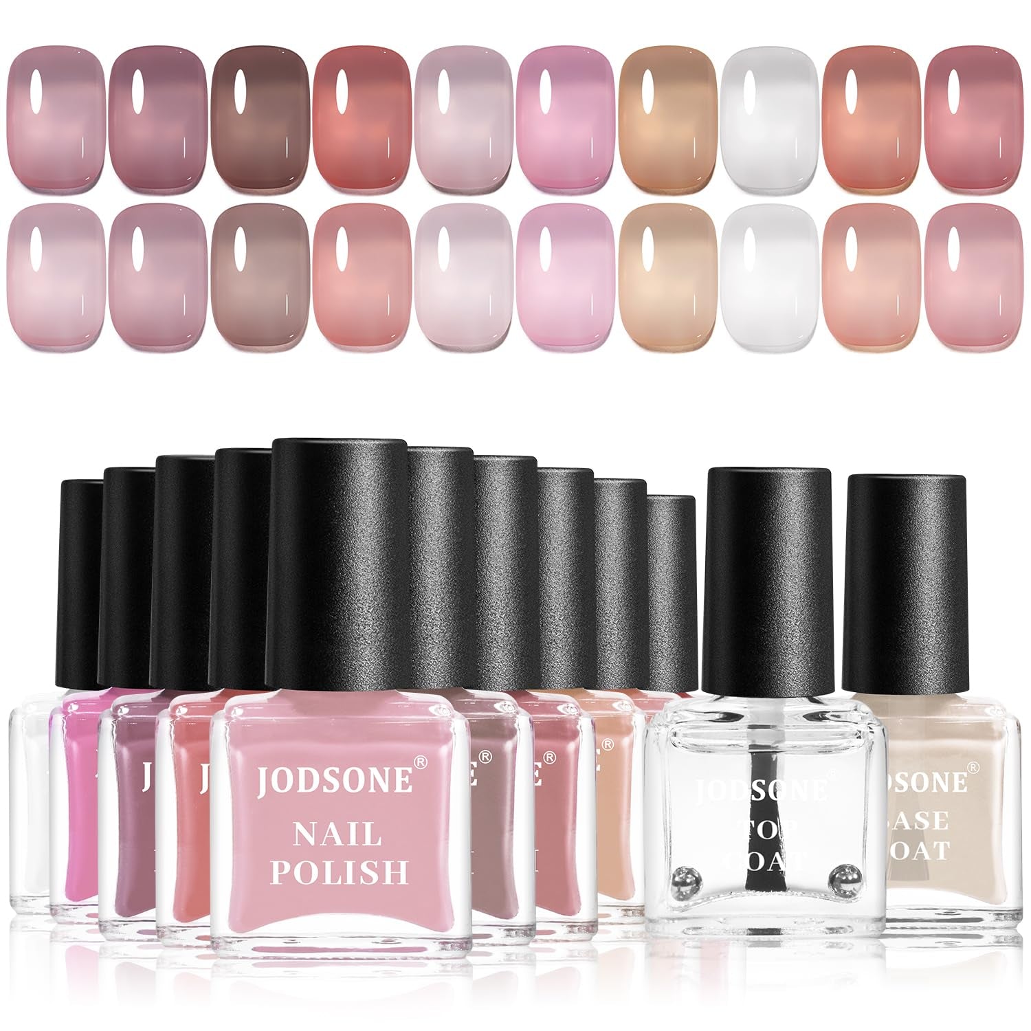 JODSONE 12-teiliges Nagellack-Set, 10 Farben, Kombination aus 2 Unterlacken und Überlack, schnell trocknender Nagellack für Amateure und Anfänger