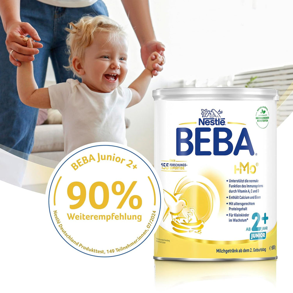 BEBA Junior 2+ Milchgetränk ab 2 Jahren, Mit HMO, Altersgerechter Proteingehalt, Nur Laktose, Ohne Palmöl, Ohne Fischöl, Kleinkindnahrung, Babymilchpulver, 3er Pack (3 x 800g)