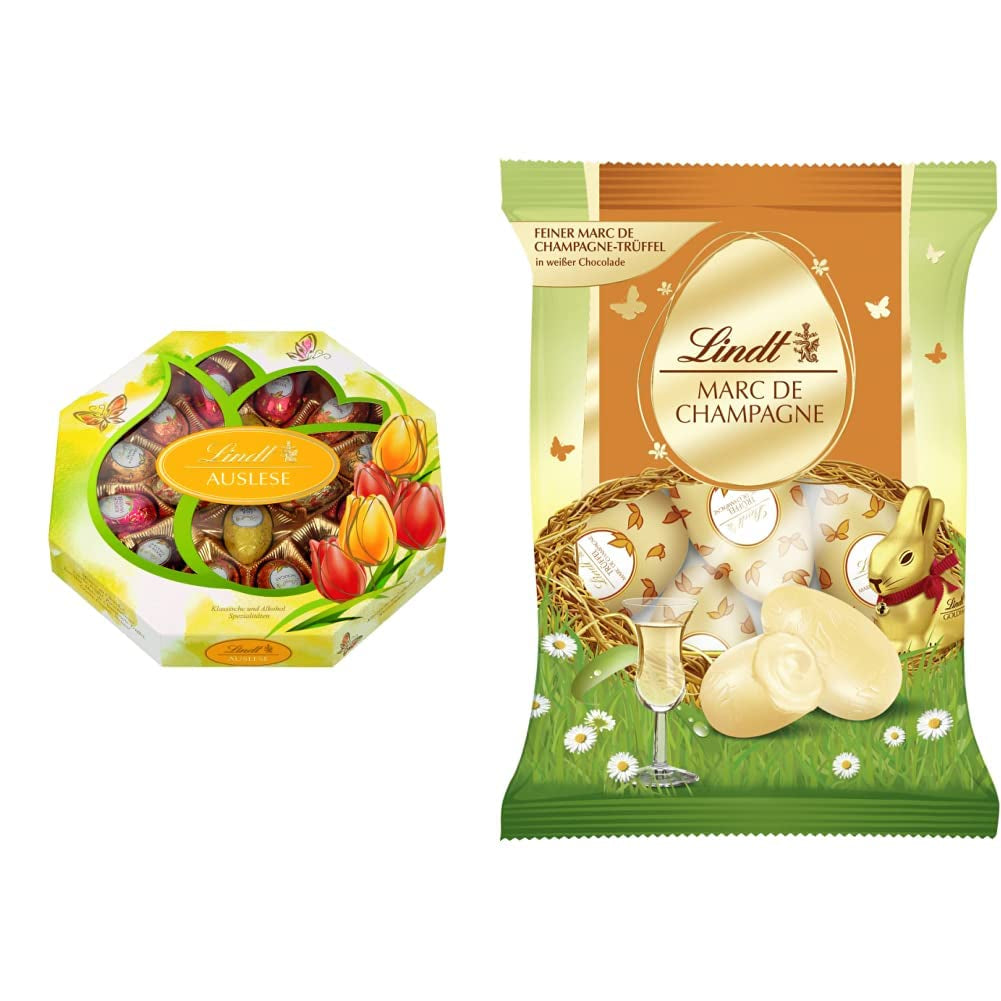 Schokoladen-Auswahl-Eier | 288 g | 2 x Haubeneier und Schokoladentrüffel | 3 x 90g | Feinste Marc de Champagne-Trüffel in weißer Schokolade | Osterschokolade | Geschenk aus Schokolade