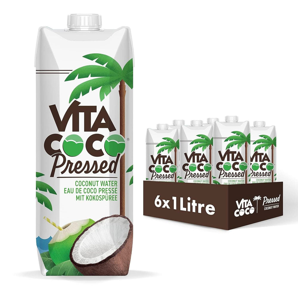 Vita Coco Pure Coconut Water 6 x 1 Liter, natürliche Feuchtigkeitscreme mit Elektrolyten, glutenfrei, voller Vitamin C und Kalium Naty Shop 6 x 1 Liter Coconut Water