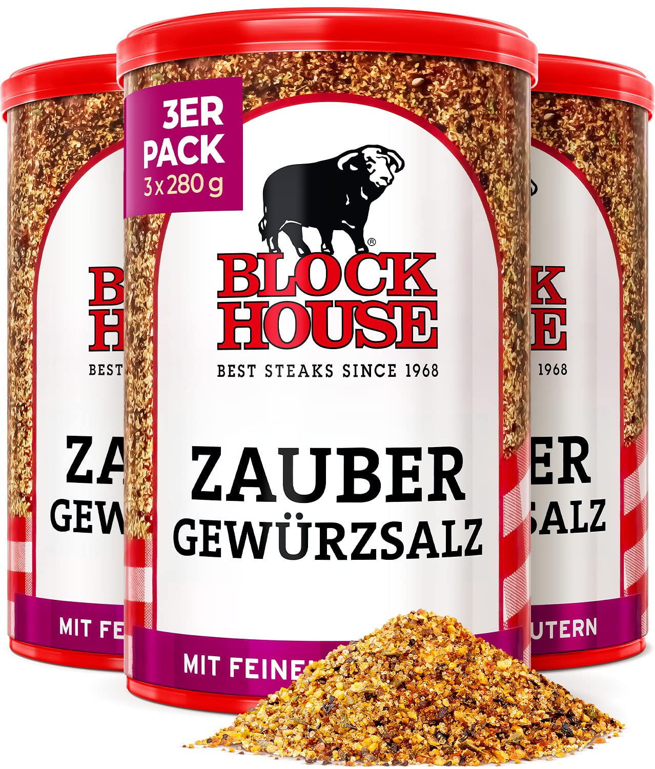 Block House Zaubergewürzsalz, Gewürzmischung für Fleisch, Fisch und Gemüse in Restaurantqualität, 280g Dose mit Streuaufsatz
