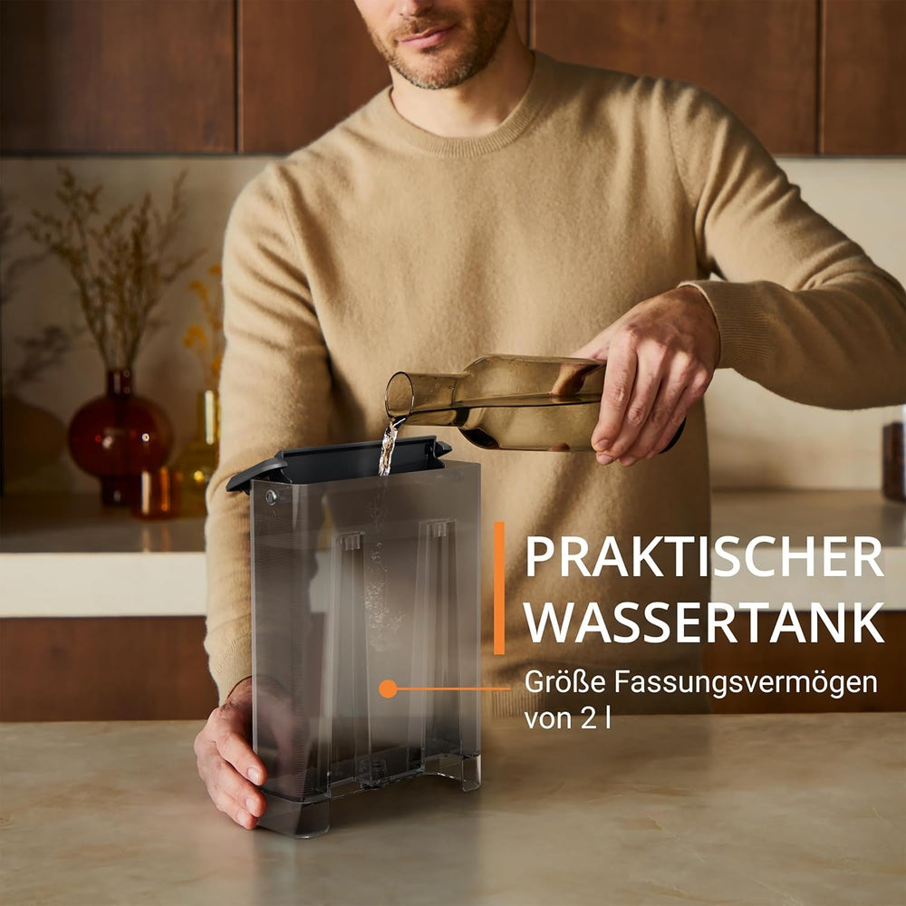 Espressor KRUPS Authentic+, 15 bari, operare intuitivă, design sofisticat, duză de abur, inclusiv accesorii extinse, Bullet Argintiu închis/Oțel inoxidabil, XP384G10