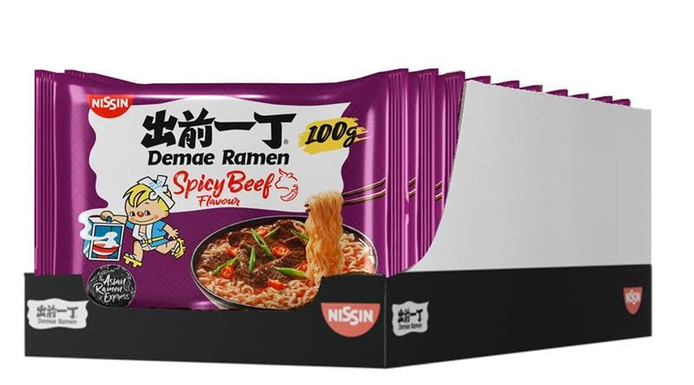 Nissin Demae Ramen – Scharfes Rindfleisch, 10er-Pack Instant-Nudeln nach japanischer Art mit Rindfleischgeschmack und asiatischen Gewürzen, schnell und einfach asiatisches Essen zubereiten (10 x 100 g)