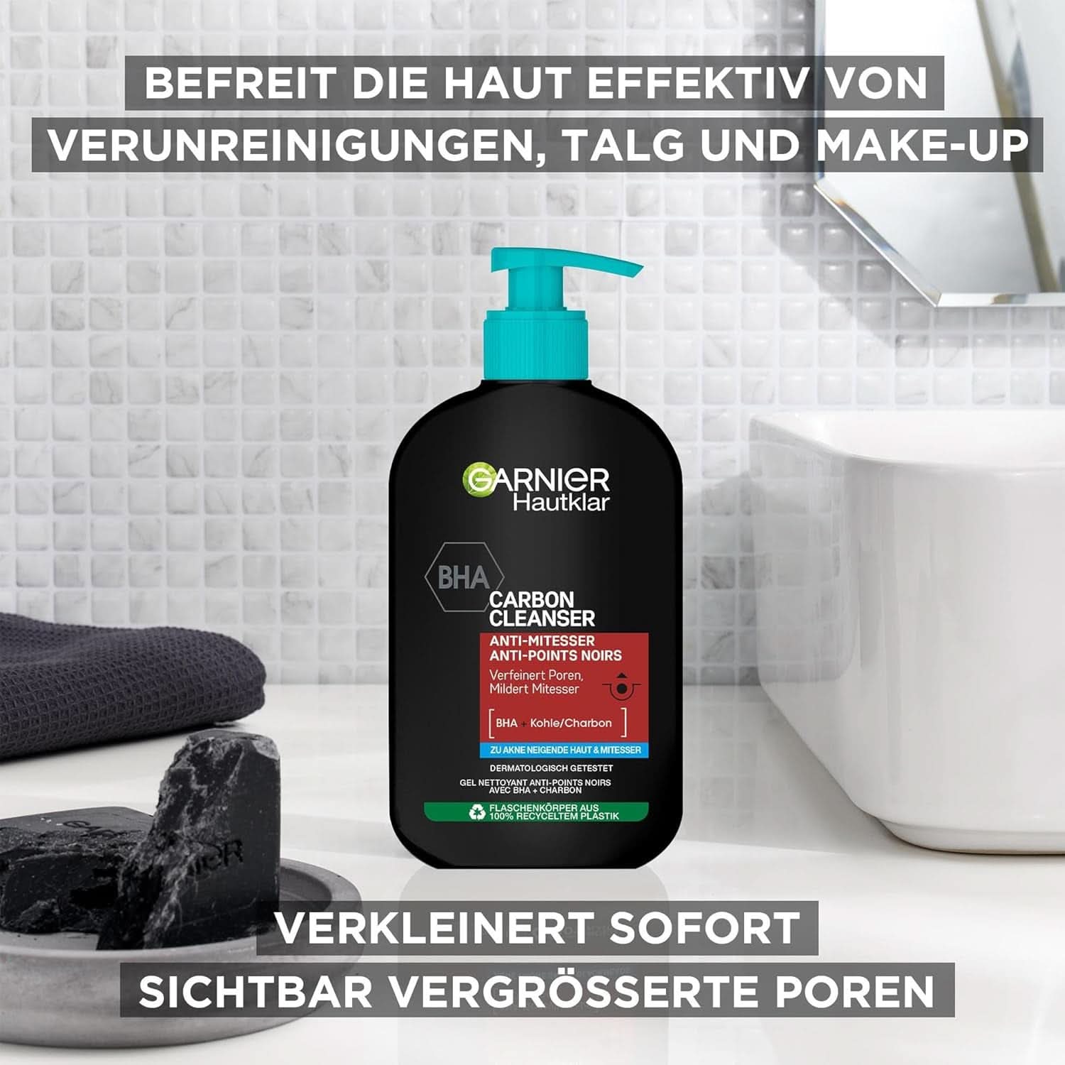 Garnier Charcoal Cleanser Gesichtsreinigungsgel gegen Mitesser und Pickel, 250 ml, Dusche und Bad, Naty Shop
