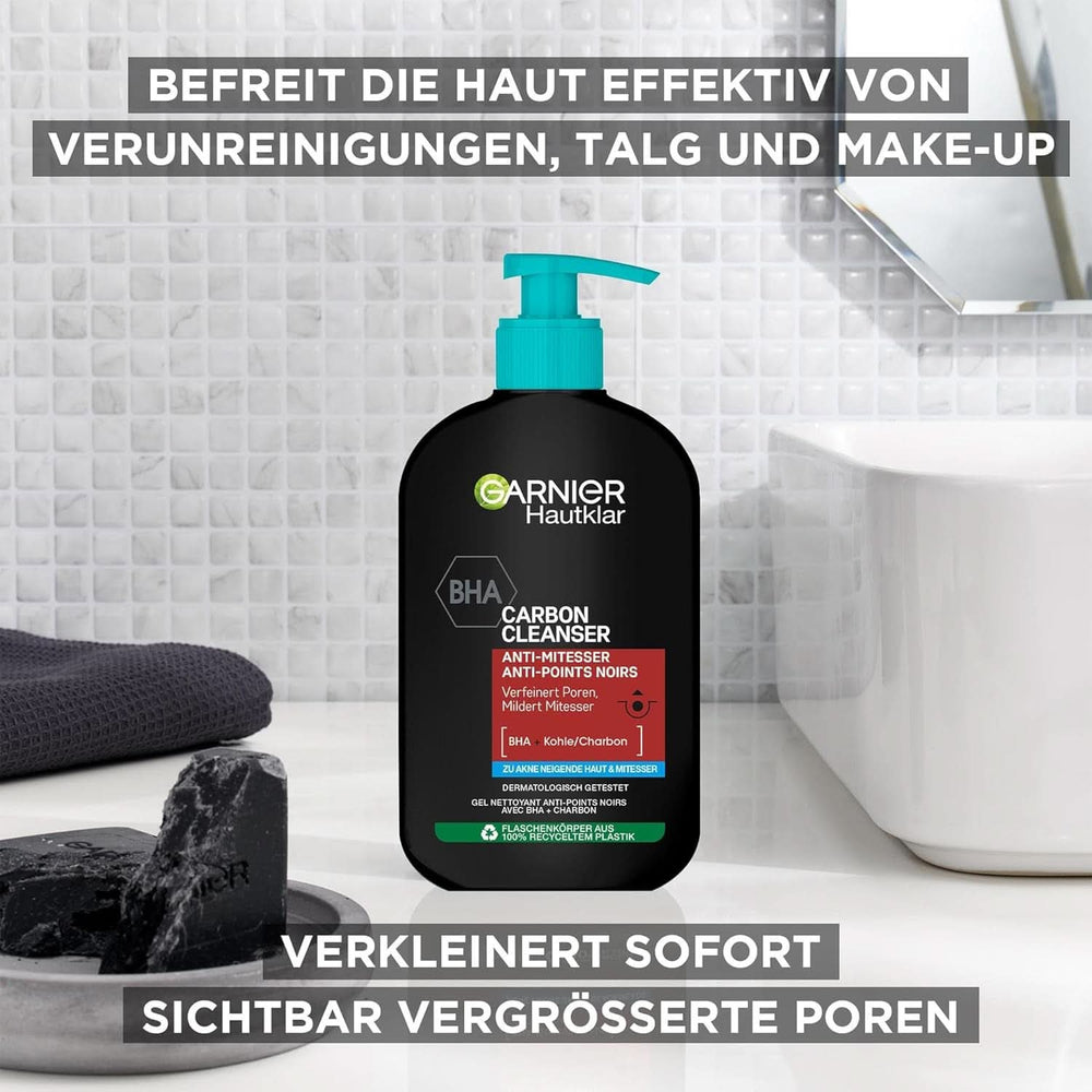 Garnier Charcoal Cleanser Gesichtsreinigungsgel gegen Mitesser und Pickel, 250 ml, Dusche und Bad, Naty Shop