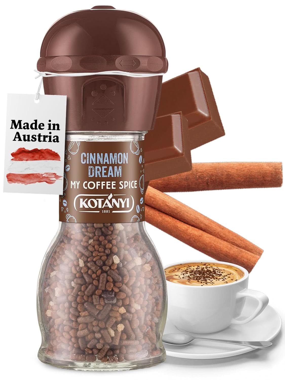 Topping für Kaffee Kotanyi Cacao Kiss | Wunderbare Schokolade mit feinen Schokoladenstückchen, 4er Pack (4 x 63 Gramm) Naty Shop Cinnamon Dream 52 Gramm