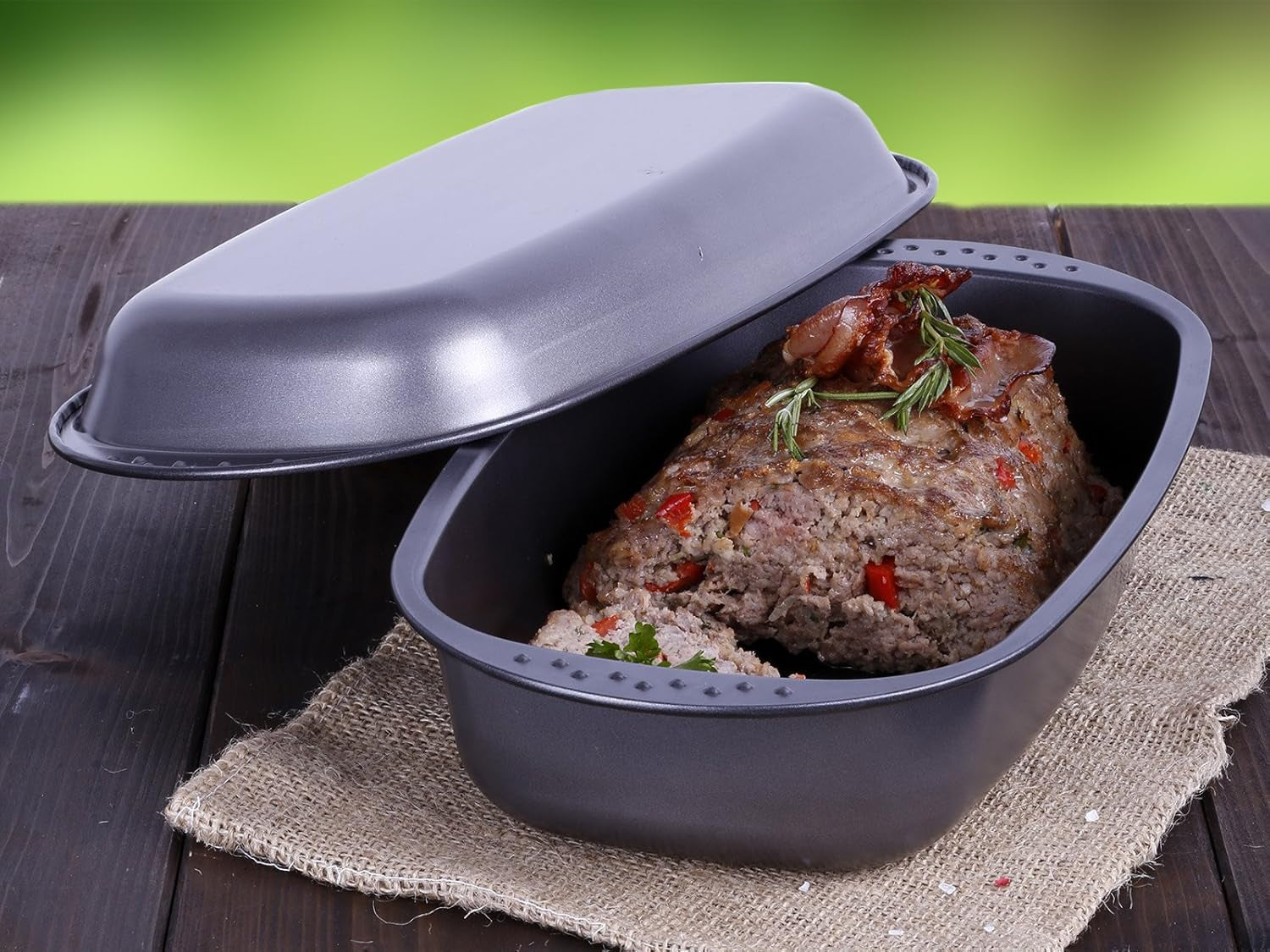 Chg 9942-04 Bratenform Mit Deckel, Antihaftbeschichte, Anthrazit-Metallic, 37 X 20 X 7 Cm Backformen und Tabletts Naty Shop