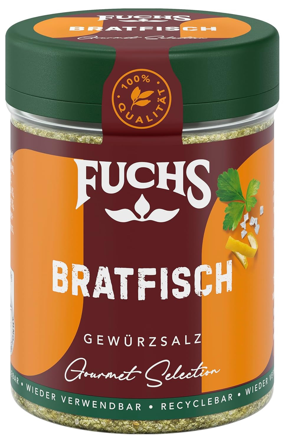 Fuchs Gourmet Selection Klassisch/Heimisch – Bratkartoffel Gewürzsalz, nachfüllbares Kartoffelgewürz, Salz zum Würzen von Brat- & Ofenkartoffeln, Pommes Frites & Co, vegan, 70 g