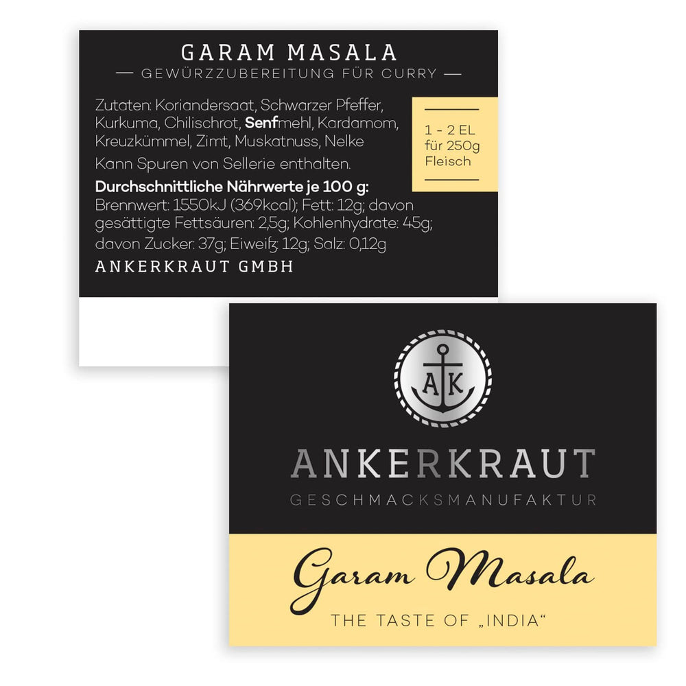 Ankerkraut Garam Masala, Gewürz für indisches Gericht, Leckeres Curry mit Fleischwürzen, Taste of India, 65 g im Korkglas