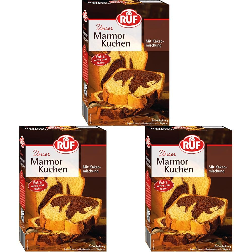 RUF Marmorkuchen, Backmischung Für Einen Kuchen Mit Marmormuster, Hellerteig Mit Kakaomischung, Extra Saftig Und Locker, Vegane Variante Möglich Naty Shop 450 G (3Er Pack)