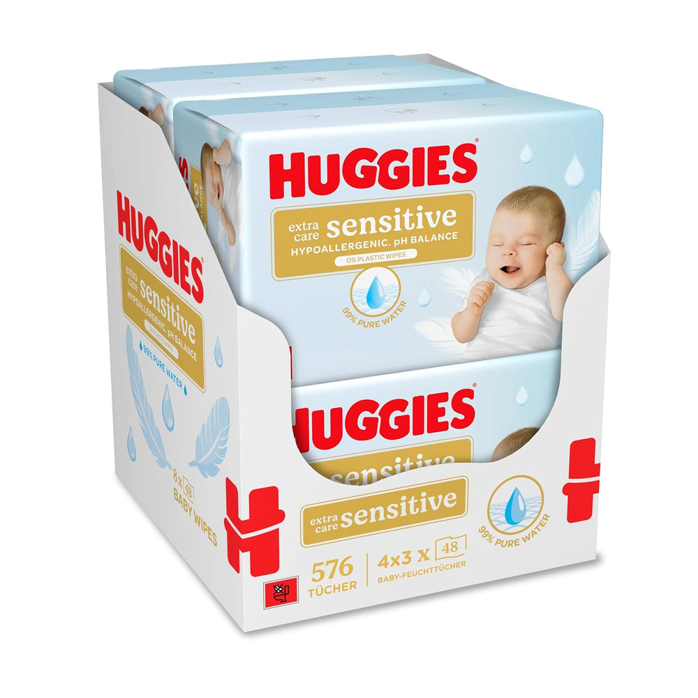 Huggies Pure Extra Care Sensitive Babytücher, 99 % Wasser, plastikfrei, parfümfrei