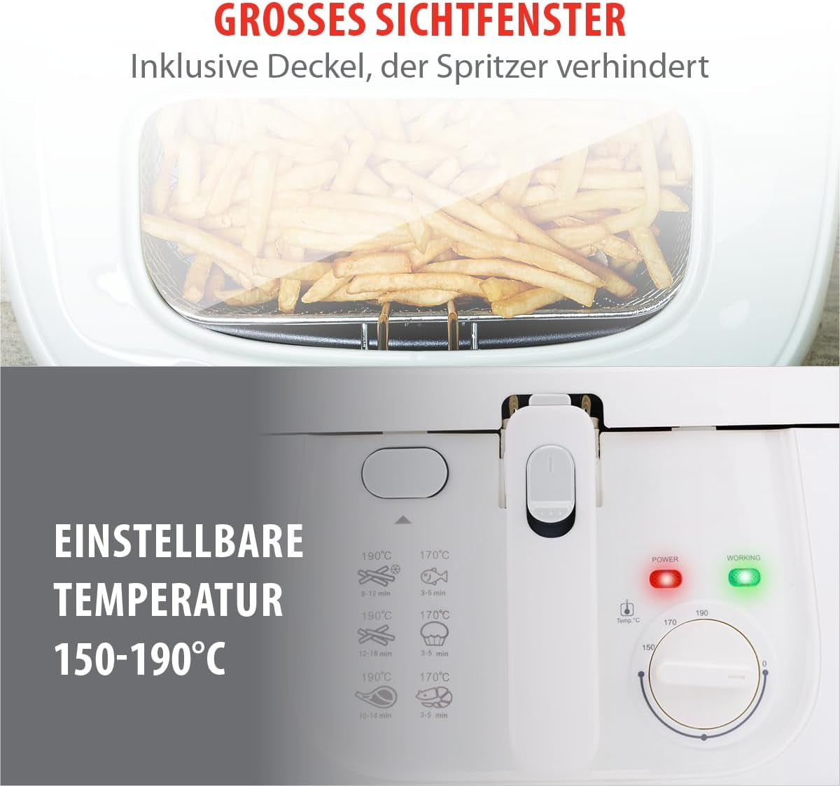 Alpina Fritteuse 2,5 l DF-165, 1800 W – einstellbare Temperatur bis zu 190 °C. Haushaltsgeräte Naty Shop