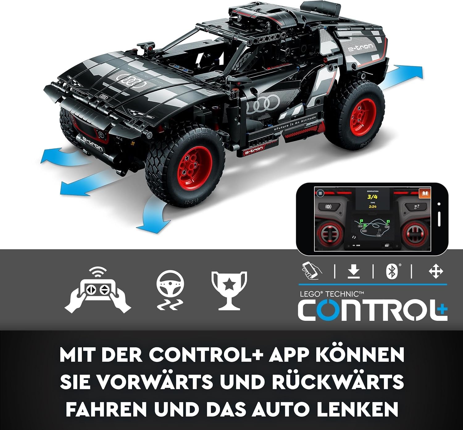 LEGO 42160 Technic Audi RS Q e-tron, ferngesteuertes Rallye-Auto-Spielzeug, Dakar-Rallye-Geländewagen, App-steuerter RC mit Control+, Geschenk für Jungen, Mädchen und Fans ab 10 Jahren zum Bauen