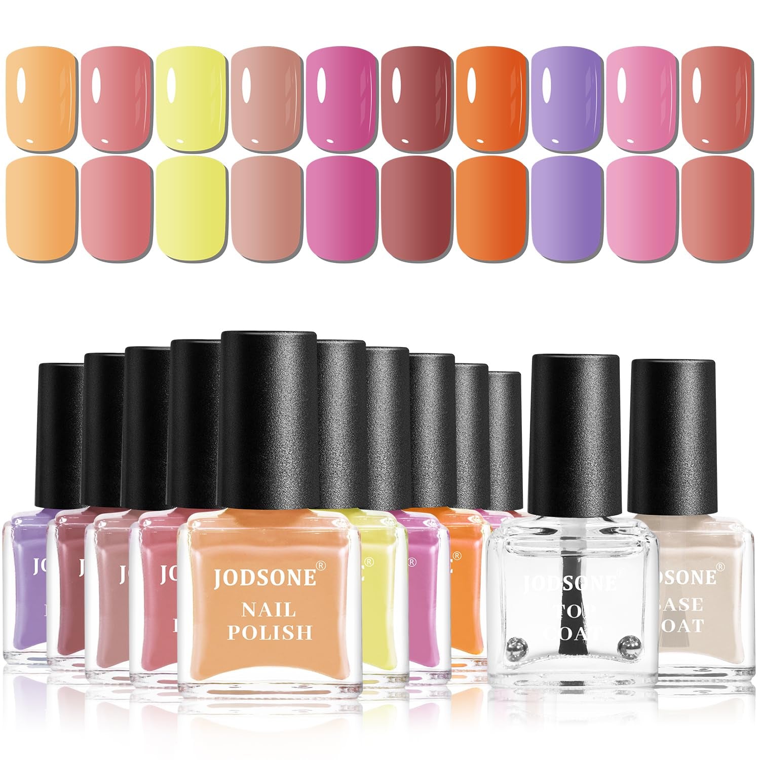 JODSONE 12-teiliges Nagellack-Set, 10 Farben, Kombination aus 2 Unterlacken und Überlack, schnell trocknender Nagellack für Amateure und Anfänger