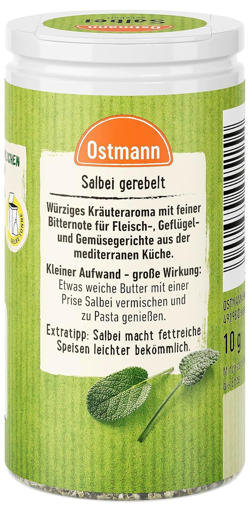 Ostmann Gewürze - Sage gerebelt | Würziges Kräuteraroma für Fleisch- und Gemüsegerichte | 10 g in der Dosis