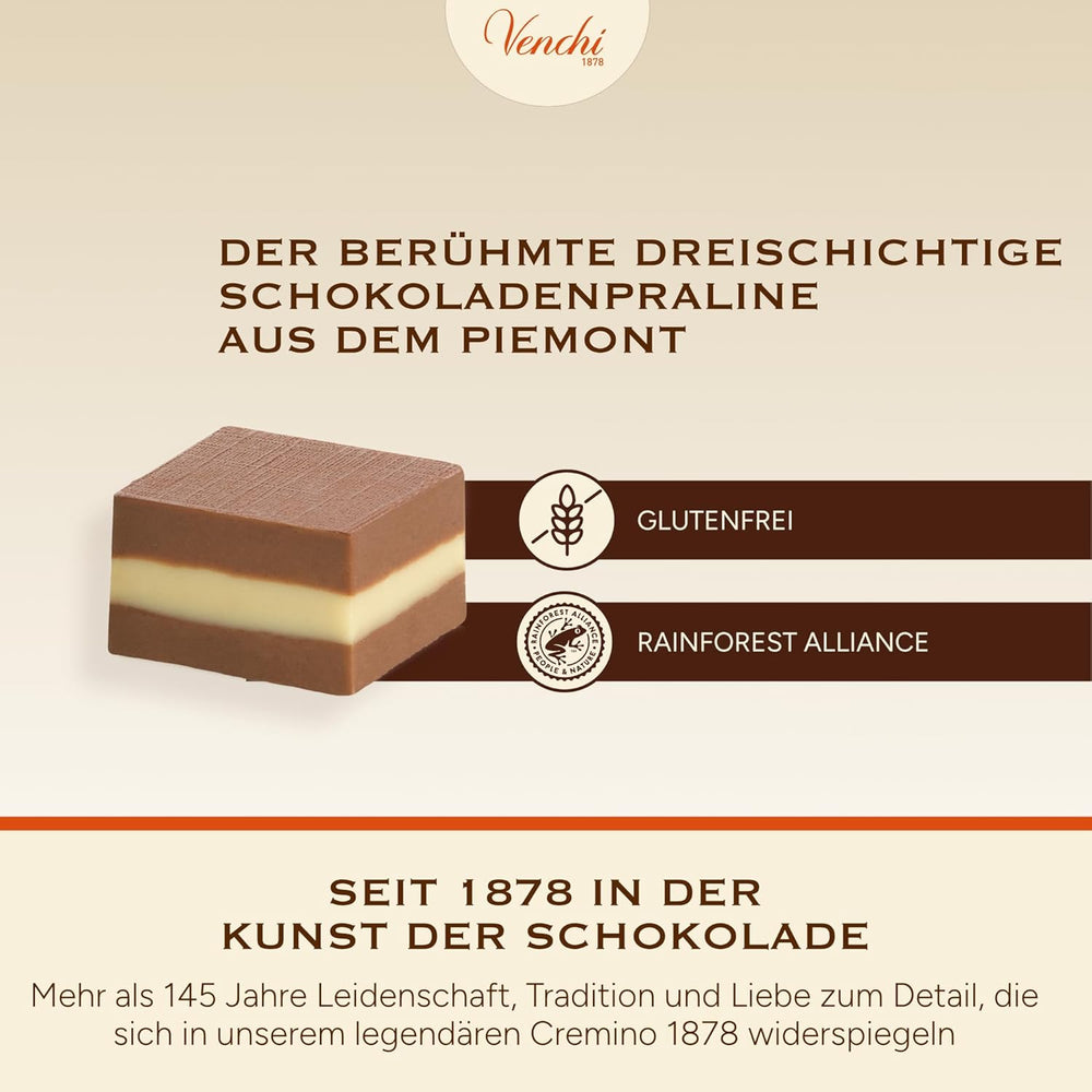Venchi - Cremini 1878 - Dreischichtige Schokolade mit Gianduja mit Milch und Mandelpaste, „Piemonteser Haselnüsse g.g.A.“, 1 kg, glutenfrei, ohne Farbstoffe und ohne Konservierungsstoffe