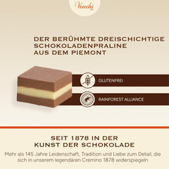 Venchi - Cremini 1878 - Dreischichtige Schokolade mit Gianduja mit Milch und Mandelpaste, „Piemonteser Haselnüsse g.g.A.“, 1 kg, glutenfrei, ohne Farbstoffe und ohne Konservierungsstoffe