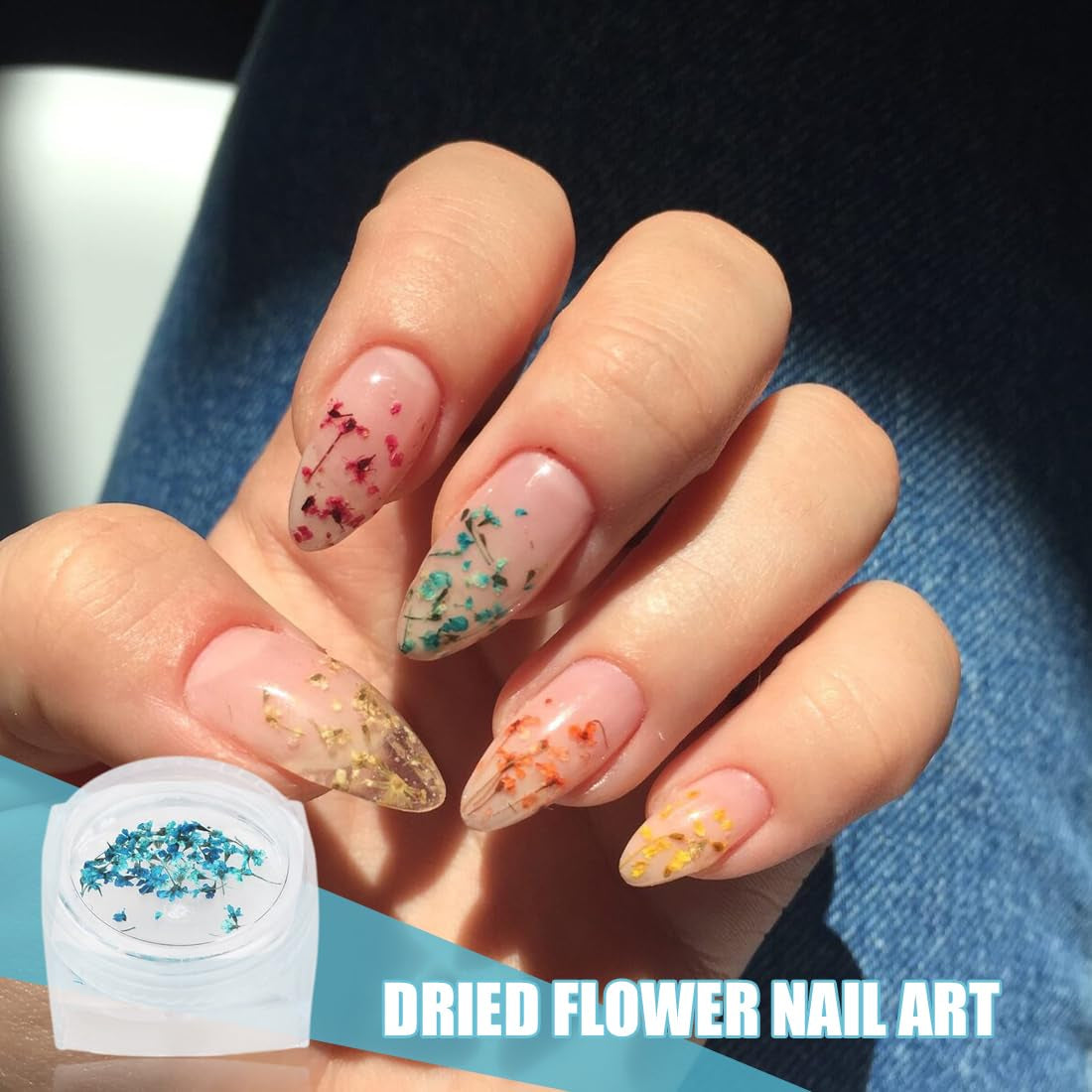 EYVRPAU 6 Stück Nail Art Flowers Set Decoration,Gelnägel Zubehör 6 Farben,Nail Art Aufkleber Trockene Blumen Kit Getrocknete Blumen Zubehör Set DIY Nageldekoration