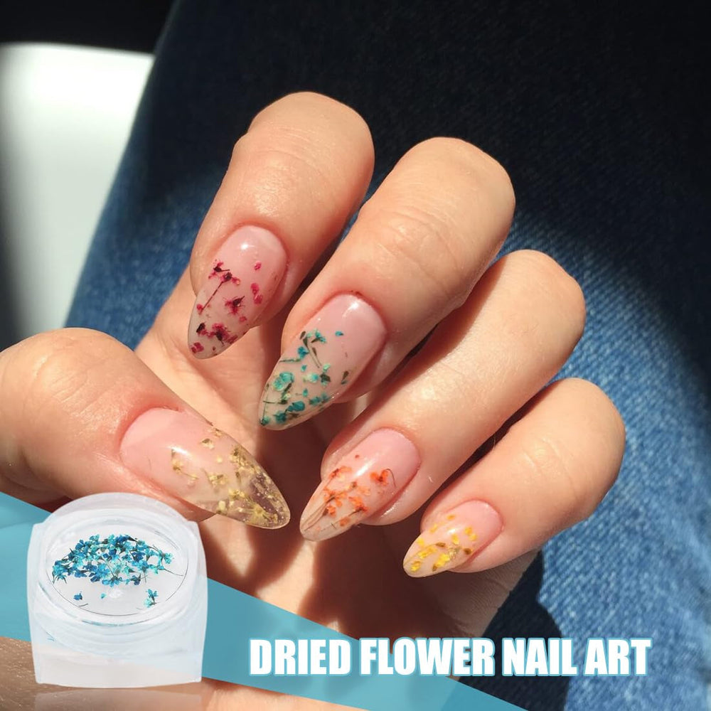 EYVRPAU 6 Stück Nail Art Flowers Set Decoration,Gelnägel Zubehör 6 Farben,Nail Art Aufkleber Trockene Blumen Kit Getrocknete Blumen Zubehör Set DIY Nageldekoration