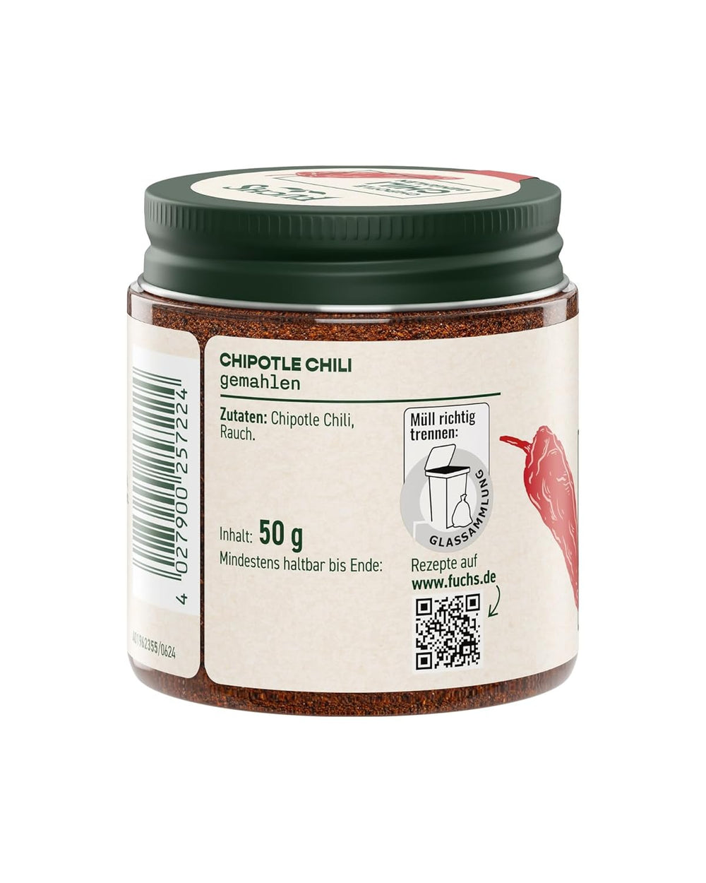 Fuchs Gewürze - Chipotle Chili gemahlen | Rauchiges Chilipulver | Chilipulver in Premiumqualität 50 g im wiederverschließbaren Gewürzglas