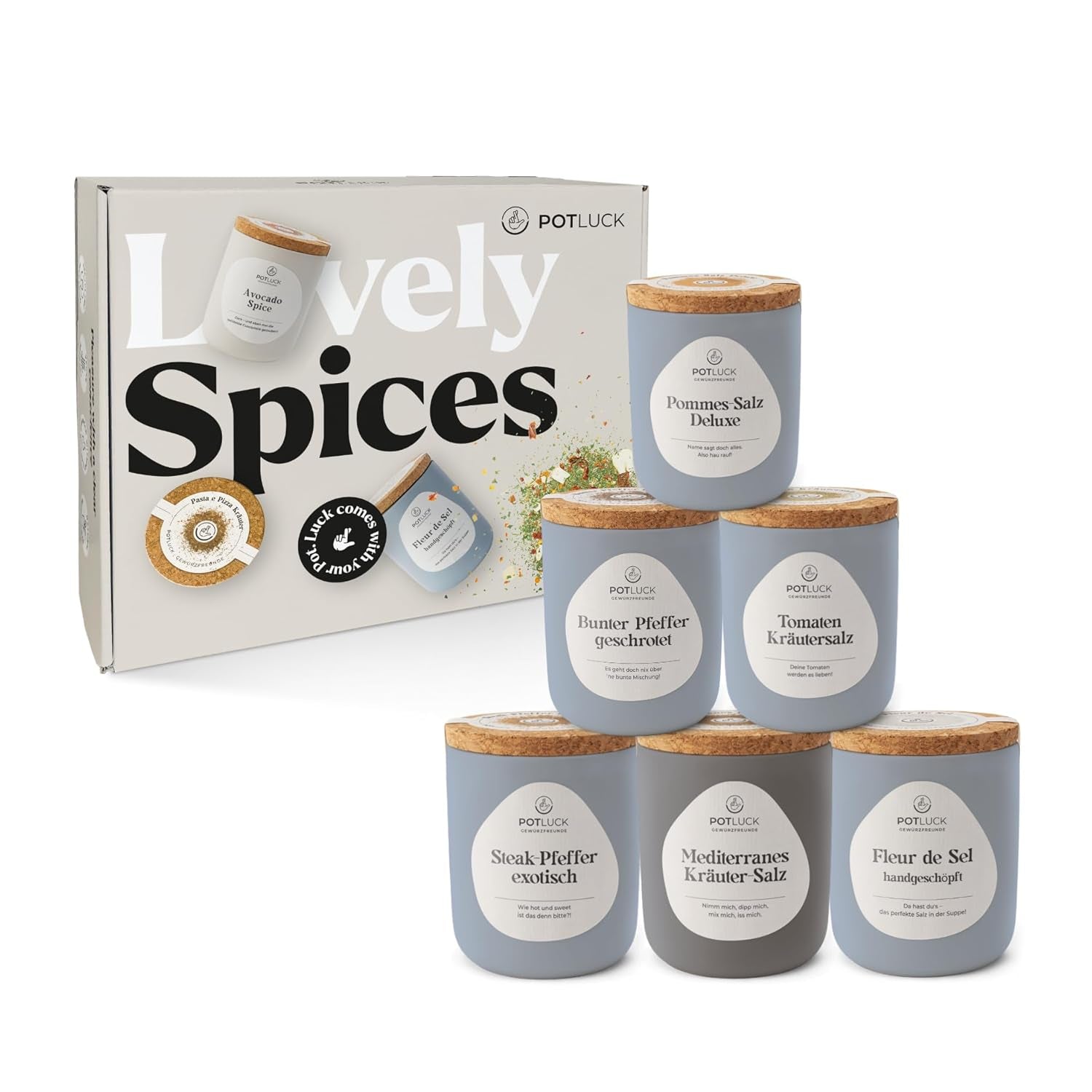 Potluck | Kräuter Kumpel 6er Set | Gewürzmischungen im Keramiktopf | Vegan, glutenfrei und mit natürlichen Zutaten